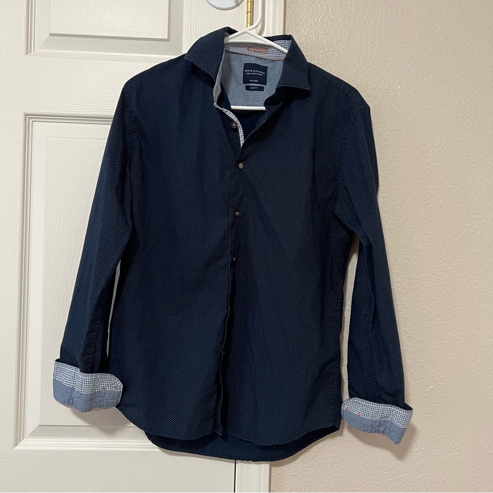 Denim & Flower Navy Button Down - medium